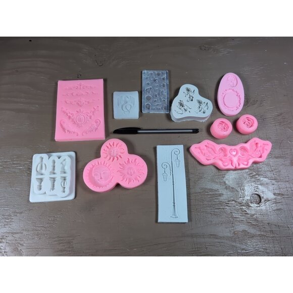 Lot Of 11 Silicone Molds/Moulds for Resin Cake Decoration Craft Making Trinket - Picture 1 of 11